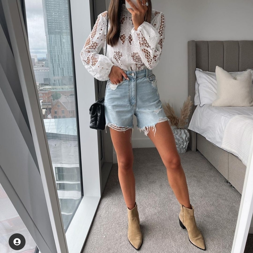 Zara High Waisted Ripped Denim Shorts